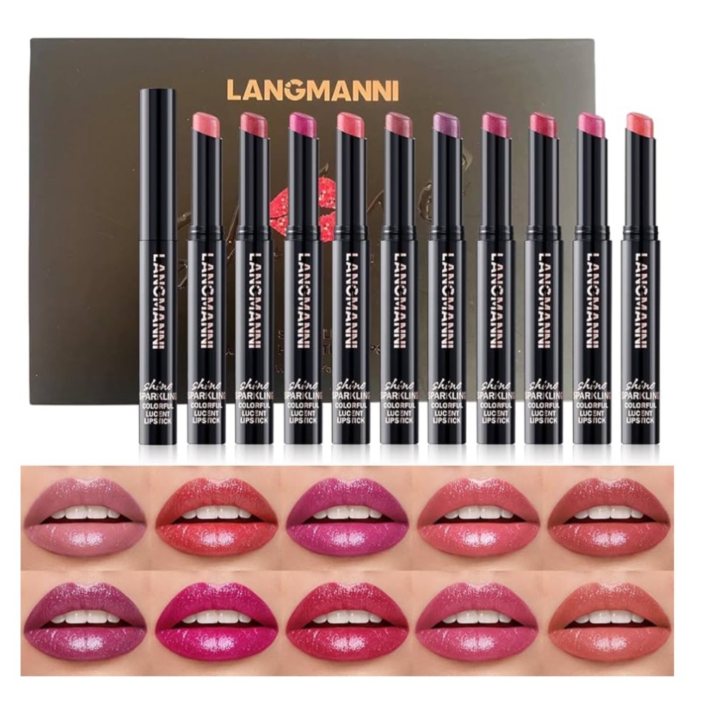 10Pcs Sparkling Lipstick Lip Gloss Long Lasting Waterproof Moisturizer Lip Balm